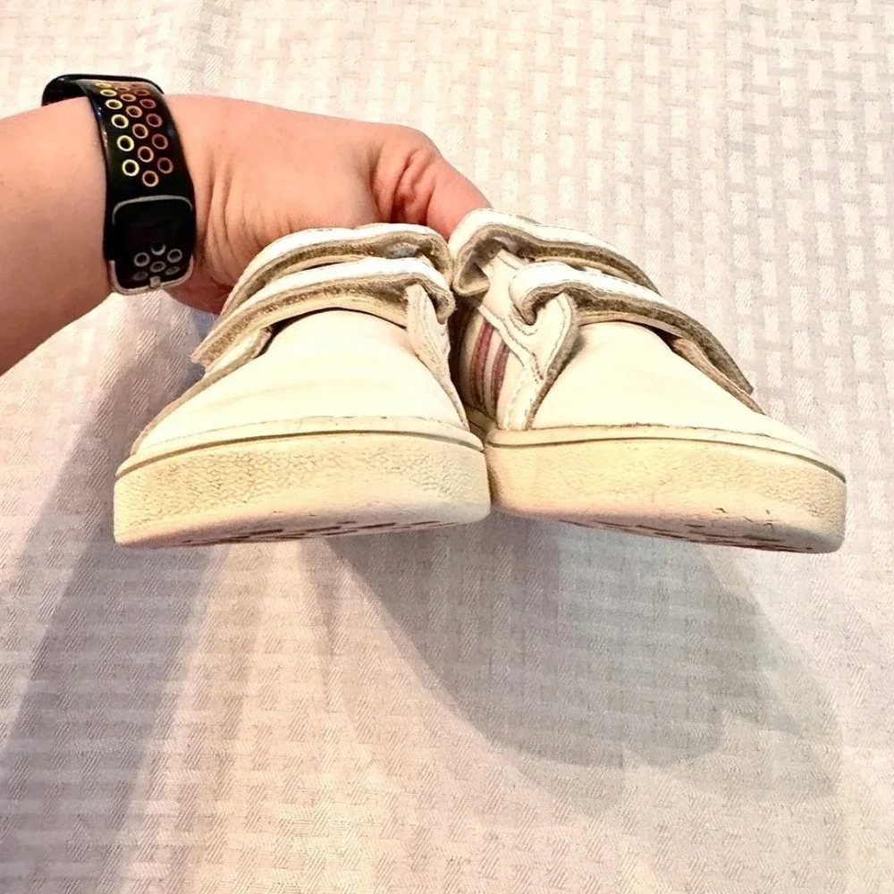 Adidas Advantage‎ Shoes Toddler 9K White Iridescent Stripes Velcro Sneakers